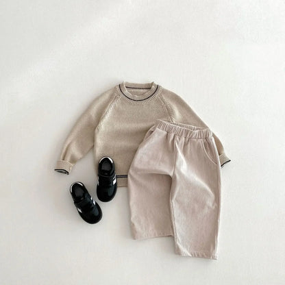 長袖セットアップ キッズトップス/オーバーオール ニット長袖セーター/コーデュロイサスペンダーパンツサロペット【mh0008958】