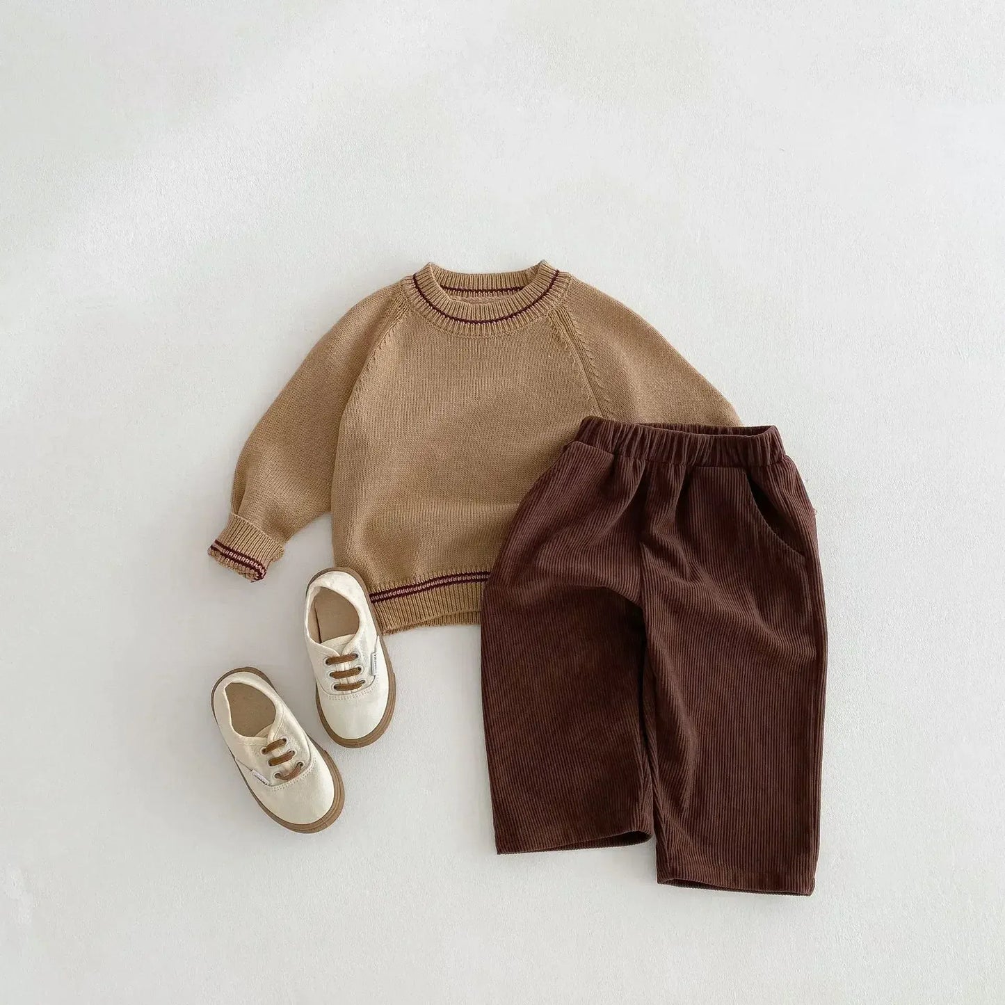 長袖セットアップ キッズトップス/オーバーオール ニット長袖セーター/コーデュロイサスペンダーパンツサロペット【mh0008958】