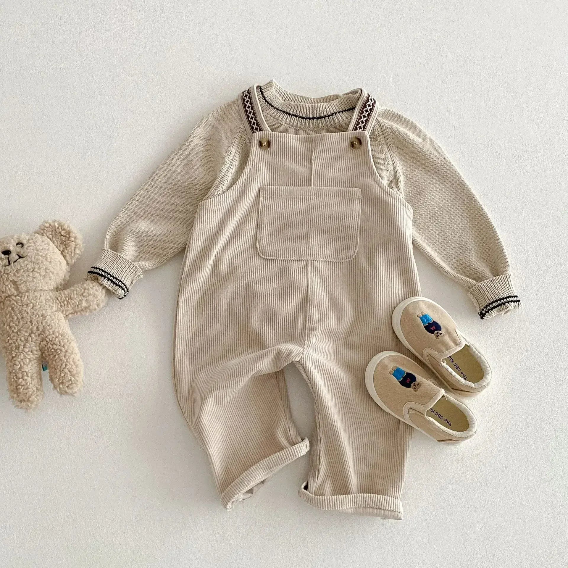 長袖セットアップ キッズトップス/オーバーオール ニット長袖セーター/コーデュロイサスペンダーパンツサロペット【mh0008958】