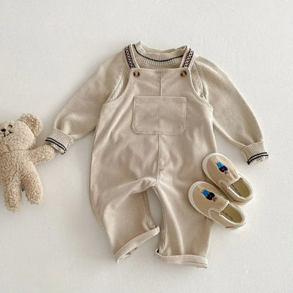 長袖セットアップ キッズトップス/オーバーオール ニット長袖セーター/コーデュロイサスペンダーパンツサロペット【mh0008958】