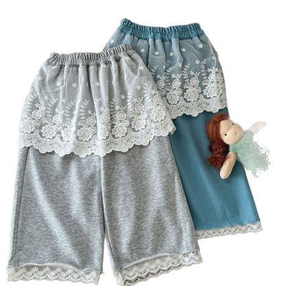 ロングパンツ・スウェットパンツ キッズパンツ シアーレーススカートドッキングワイドルーズロングパンツ【mh0009193】