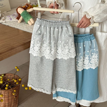 ロングパンツ・スウェットパンツ キッズパンツ シアーレーススカートドッキングワイドルーズロングパンツ【mh0009193】