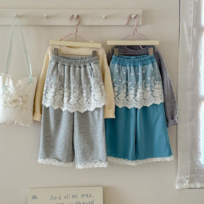 ロングパンツ・スウェットパンツ キッズパンツ シアーレーススカートドッキングワイドルーズロングパンツ【mh0009193】