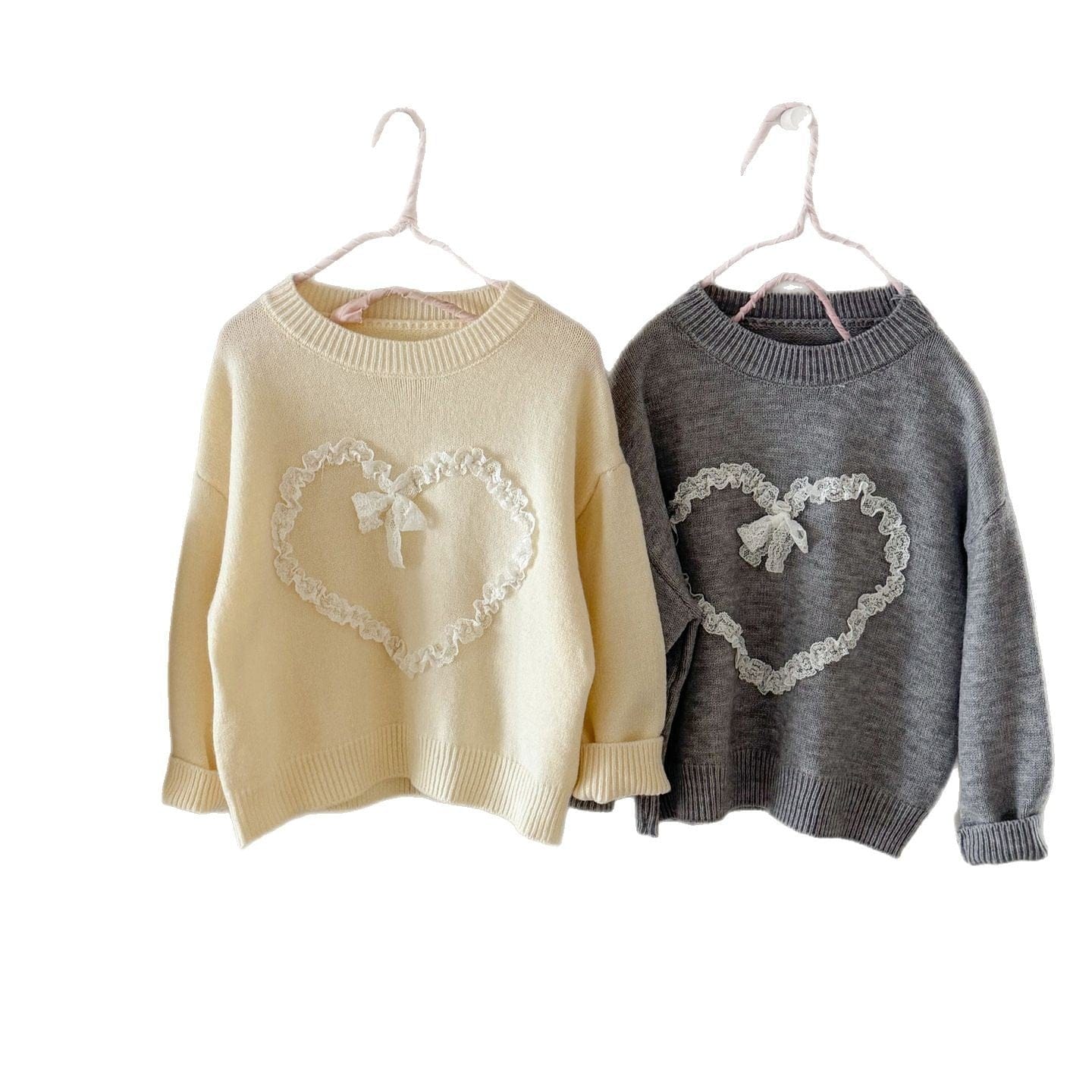 ニット・セーター キッズトップス フリルハートアップリケ長袖ニットセーター【mh0009194】
