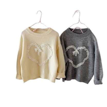 ニット・セーター キッズトップス フリルハートアップリケ長袖ニットセーター【mh0009194】