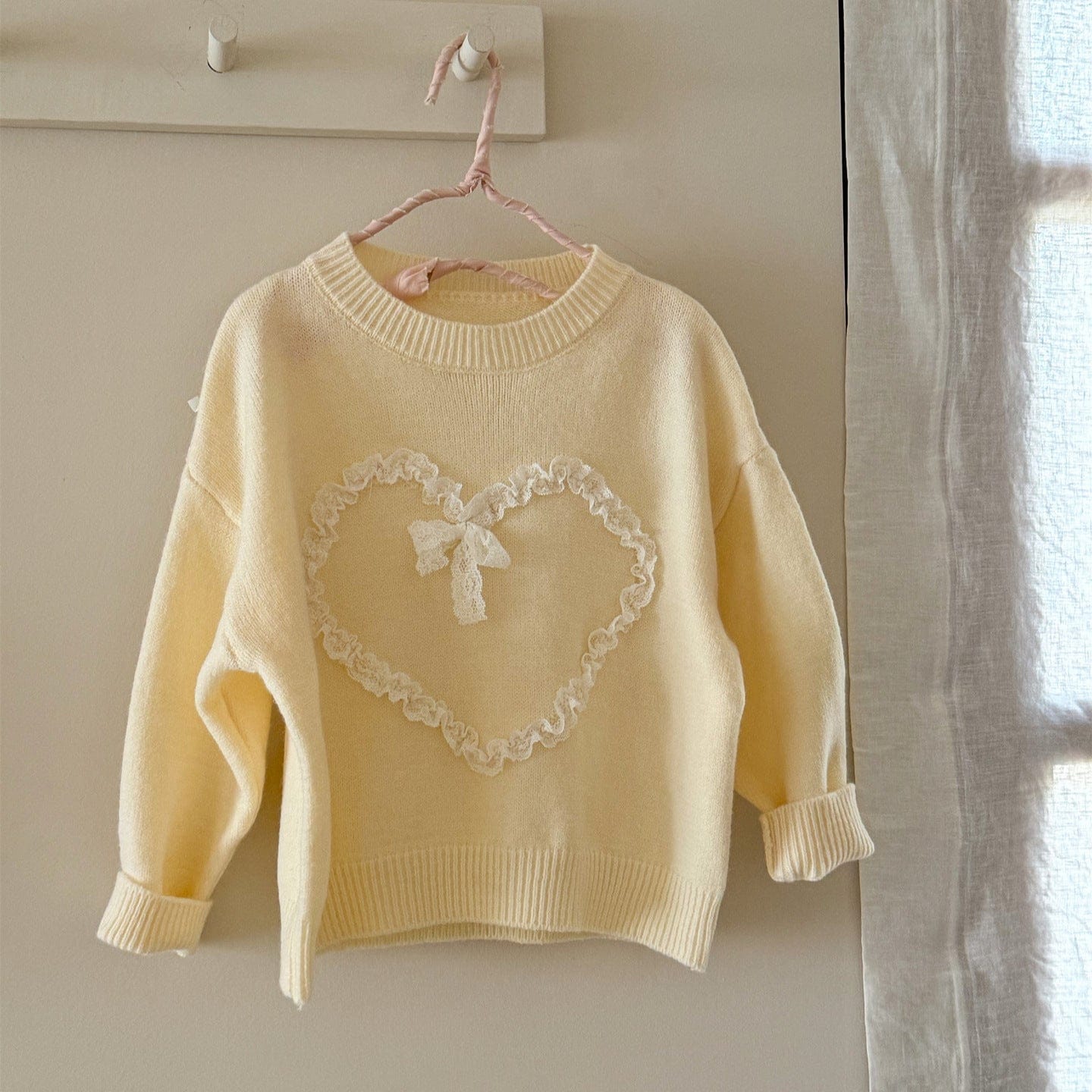 ニット・セーター キッズトップス フリルハートアップリケ長袖ニットセーター【mh0009194】