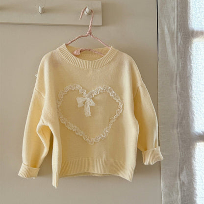 ニット・セーター キッズトップス フリルハートアップリケ長袖ニットセーター【mh0009194】