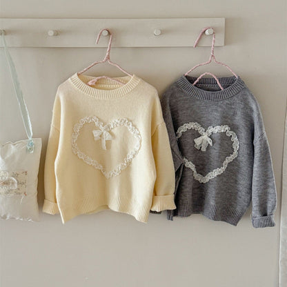 ニット・セーター キッズトップス フリルハートアップリケ長袖ニットセーター【mh0009194】