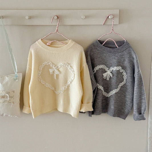 ニット・セーター キッズトップス フリルハートアップリケ長袖ニットセーター【mh0009194】