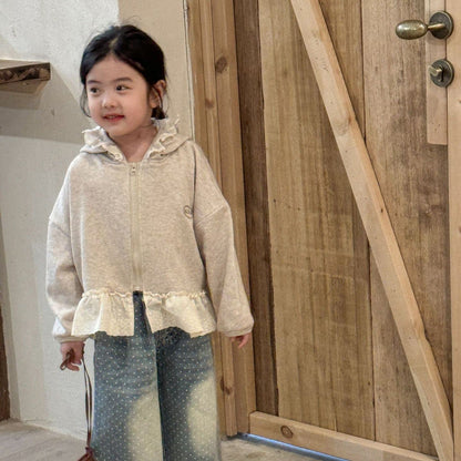 カーディガン・パーカー ジップアップフーディパーカージャケット レースフリルペプラムフリルスウェットジャケット【mh0009205】