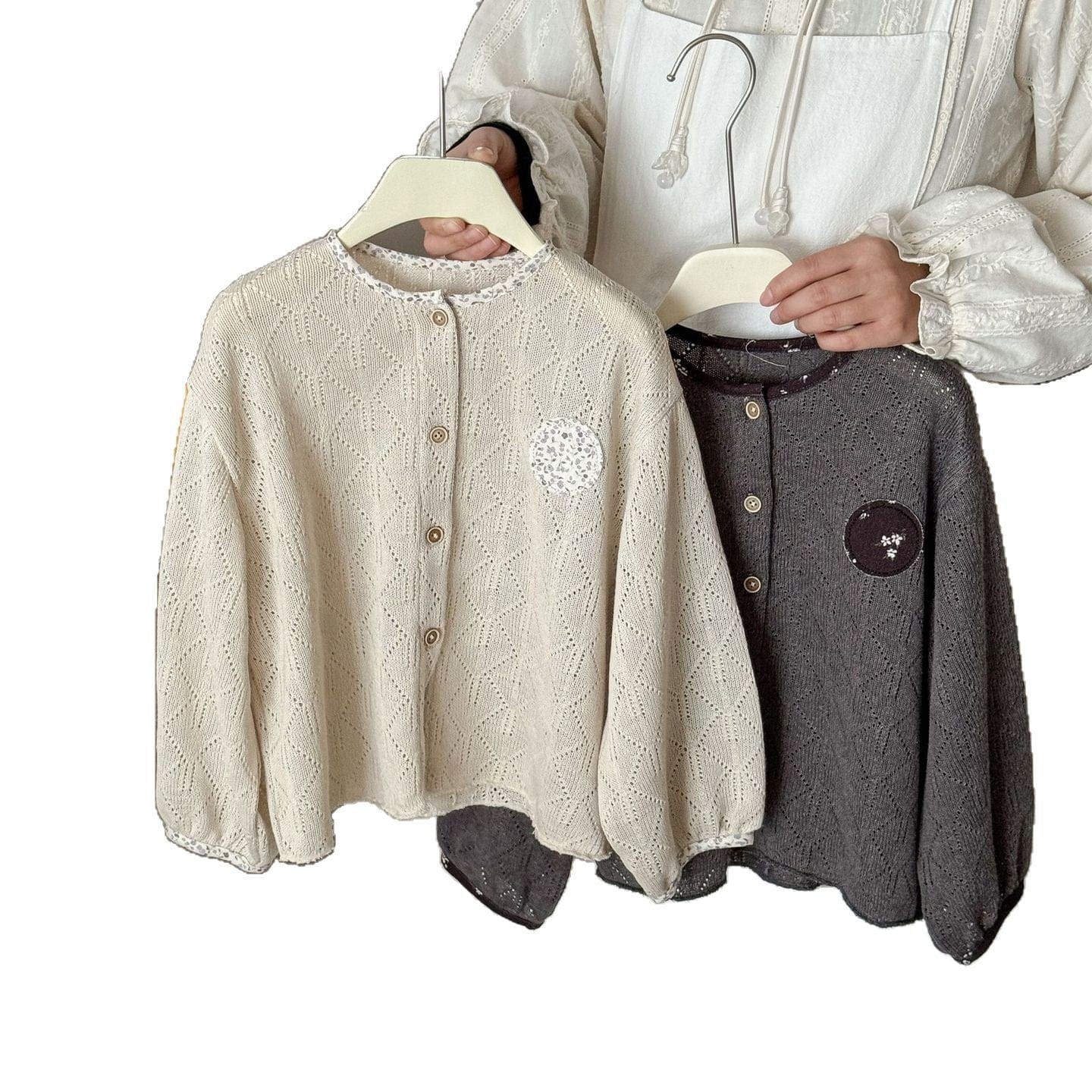 カーディガン・パーカー フラワーバイピングレースニットカーディガンジャケット【mh0009213】