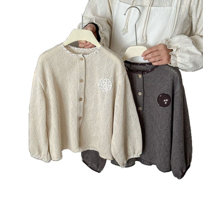 カーディガン・パーカー フラワーバイピングレースニットカーディガンジャケット【mh0009213】