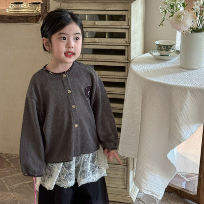 カーディガン・パーカー フラワーバイピングレースニットカーディガンジャケット【mh0009213】