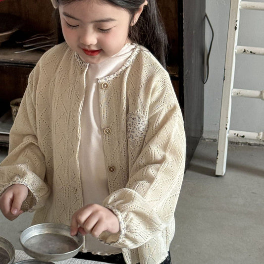 カーディガン・パーカー フラワーバイピングレースニットカーディガンジャケット【mh0009213】