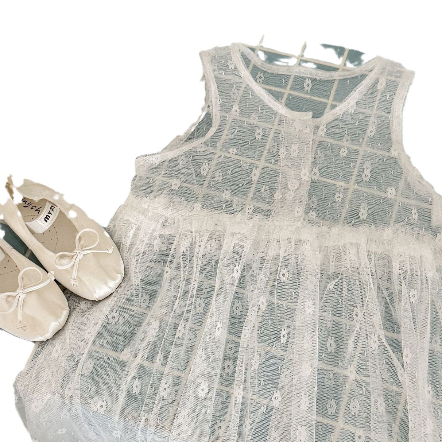 ノースリーブワンピース 総レースノースリーブ重ね着オーバーワンピース レイヤードドレス【mh0009219】