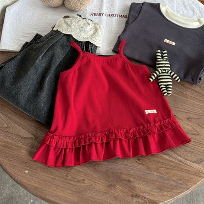 タンクトップ・キャミソール・ノースリーブトップス 裾フリルキャミソールチュニックトップス【mh0010531】