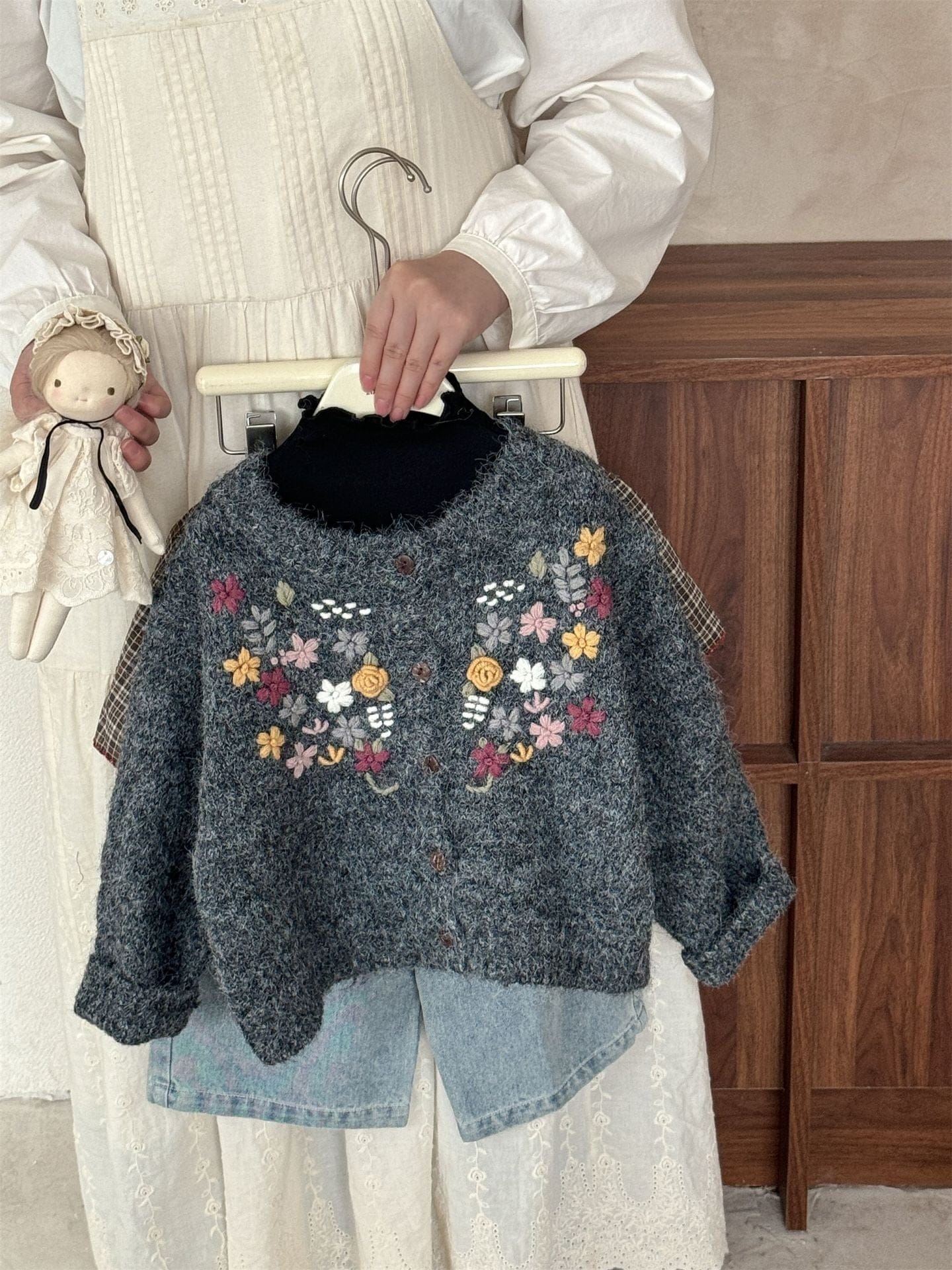 カーディガン・パーカー フラワー刺繍ニットカーディガンジャケット【mh0010536】