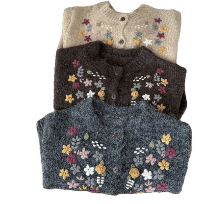 カーディガン・パーカー フラワー刺繍ニットカーディガンジャケット【mh0010536】