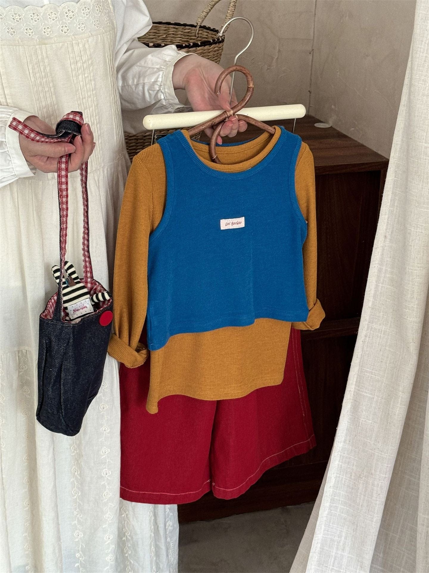 ロングパンツ・スウェットパンツ カフェエプロン+デニムワイドパンツ ペプラム風【mh0010989】