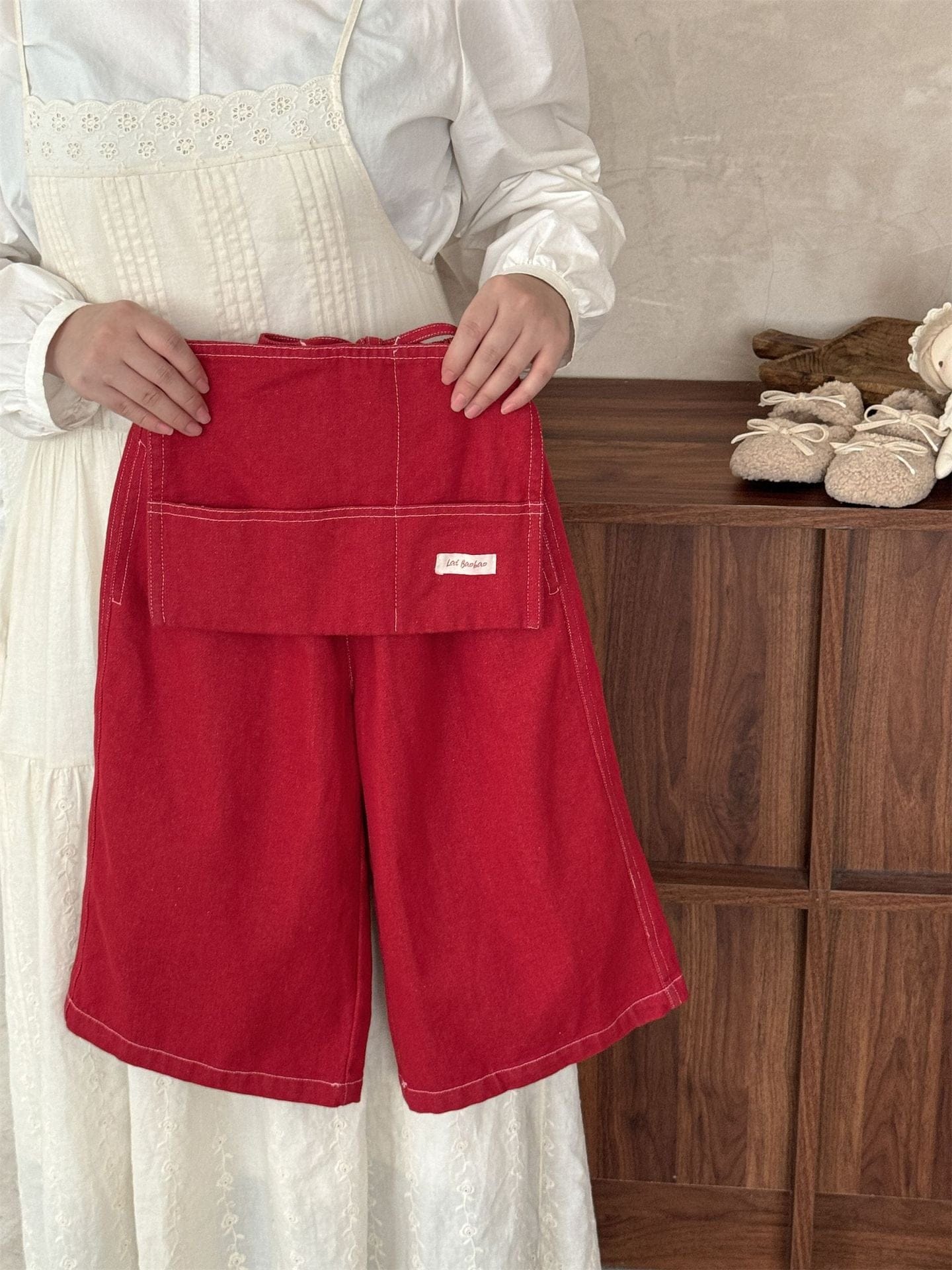 ロングパンツ・スウェットパンツ カフェエプロン+デニムワイドパンツ ペプラム風【mh0010989】