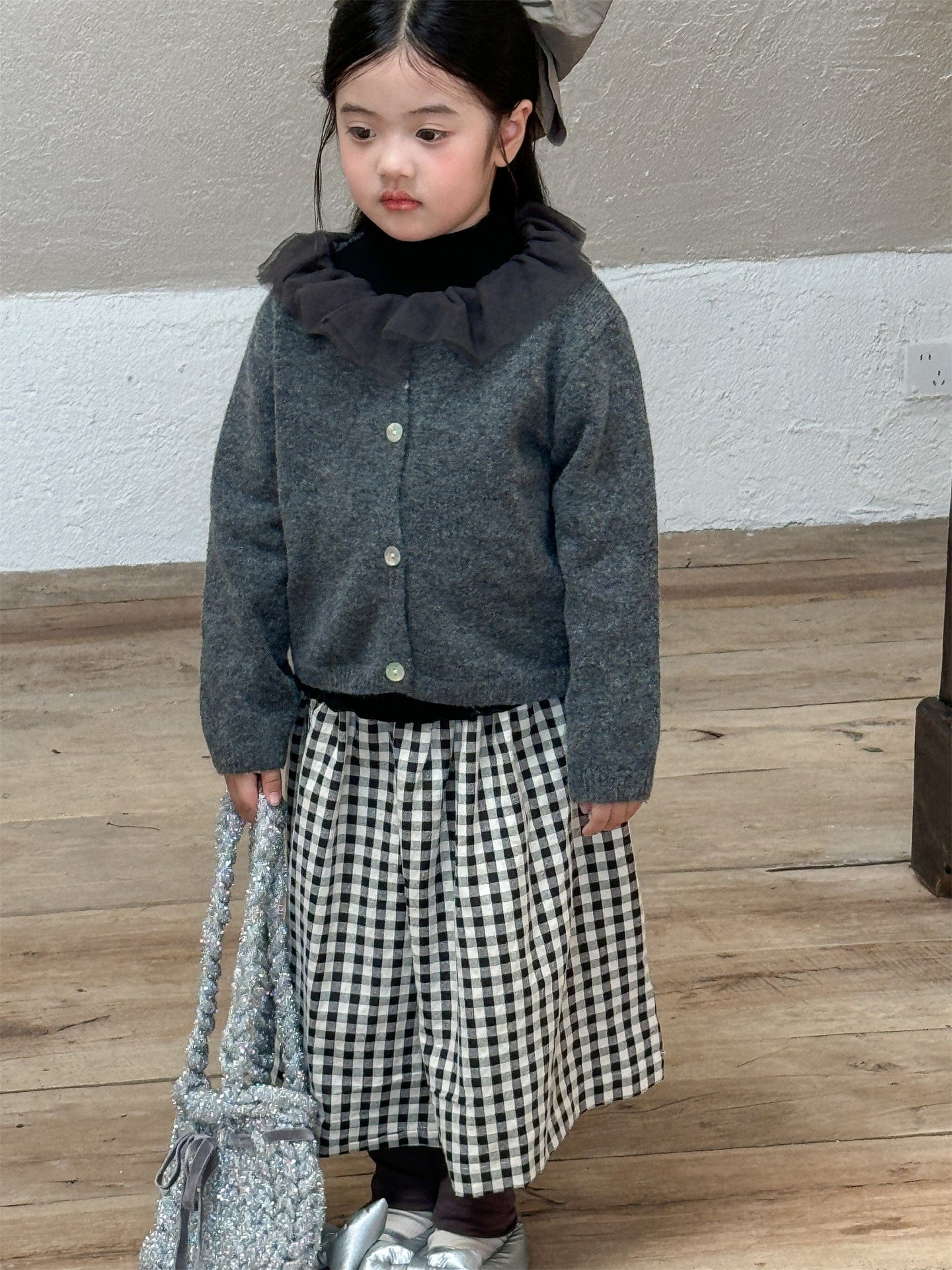 カーディガン・パーカー チュールフリル襟ニットカーディガン キッズセーター【mh0010993】