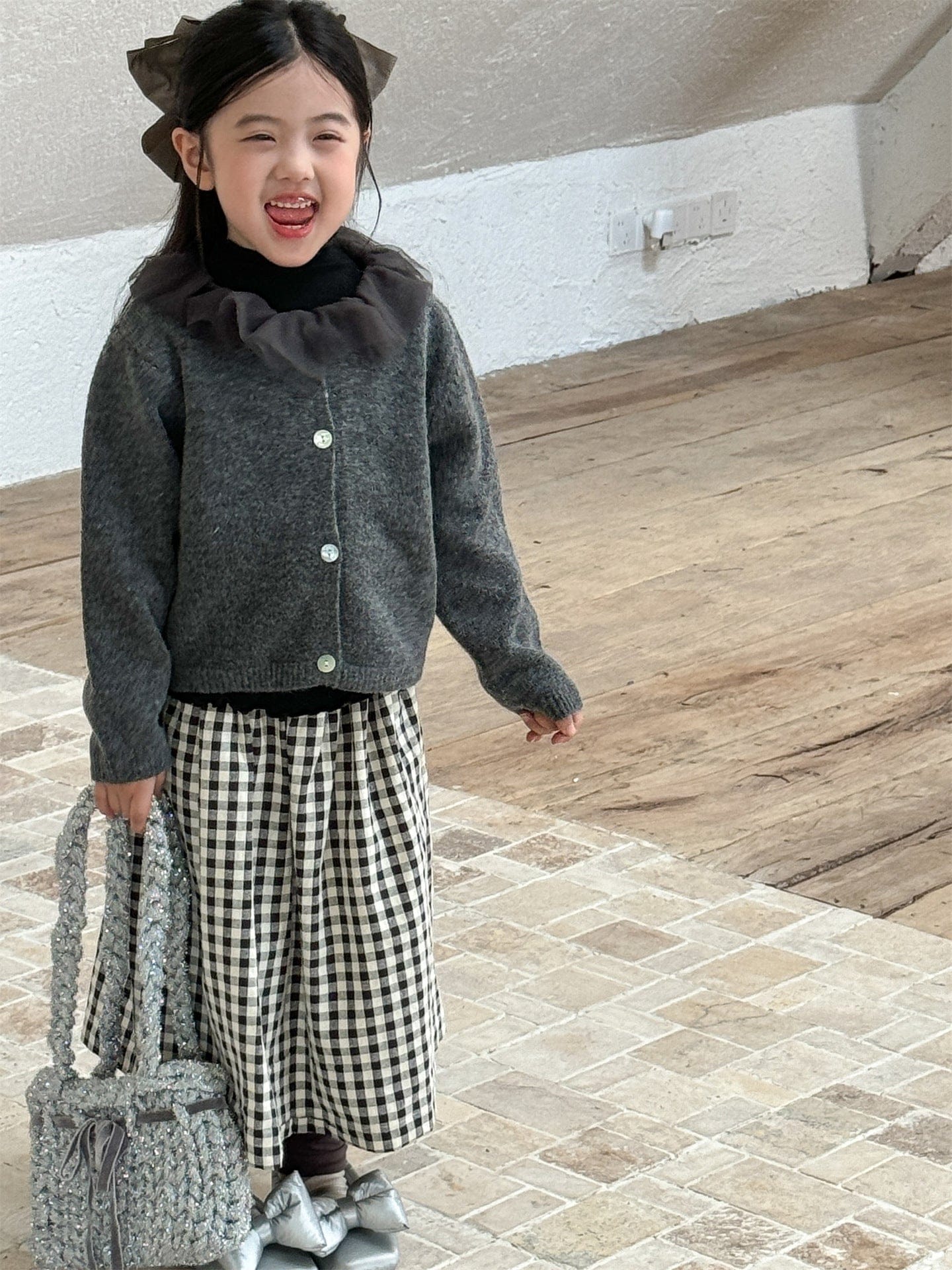 カーディガン・パーカー チュールフリル襟ニットカーディガン キッズセーター【mh0010993】