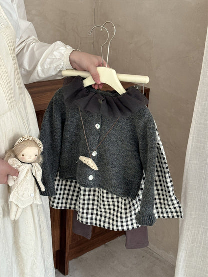 カーディガン・パーカー チュールフリル襟ニットカーディガン キッズセーター【mh0010993】