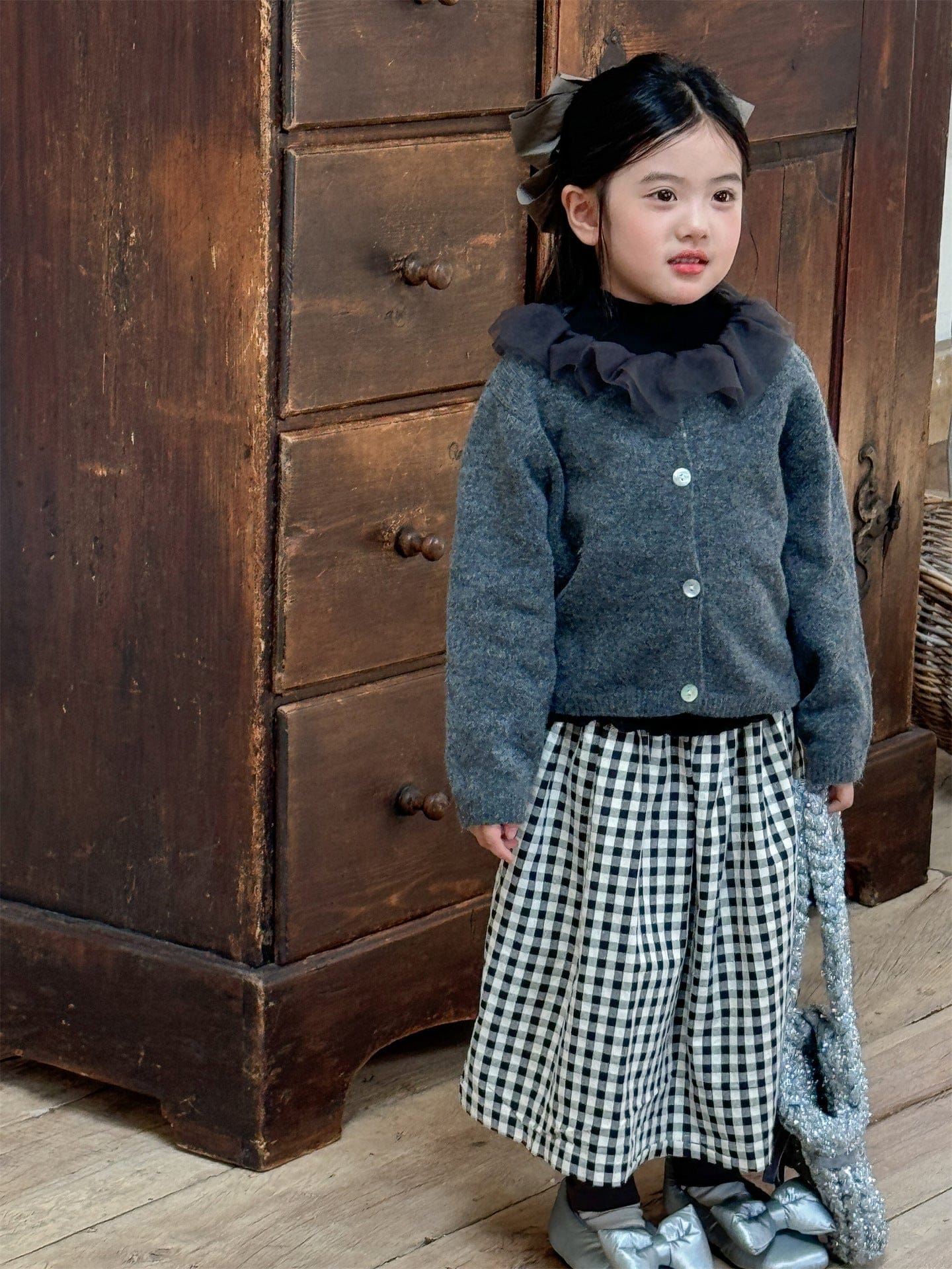 カーディガン・パーカー チュールフリル襟ニットカーディガン キッズセーター【mh0010993】