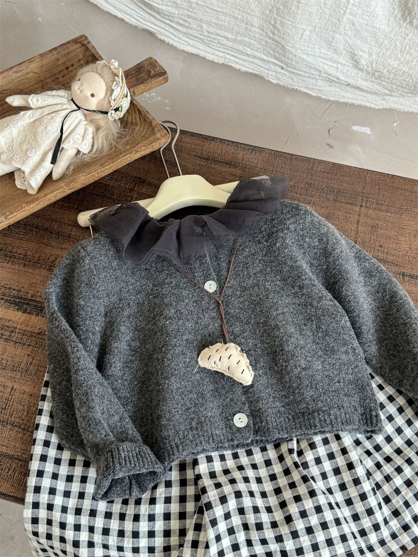 カーディガン・パーカー チュールフリル襟ニットカーディガン キッズセーター【mh0010993】