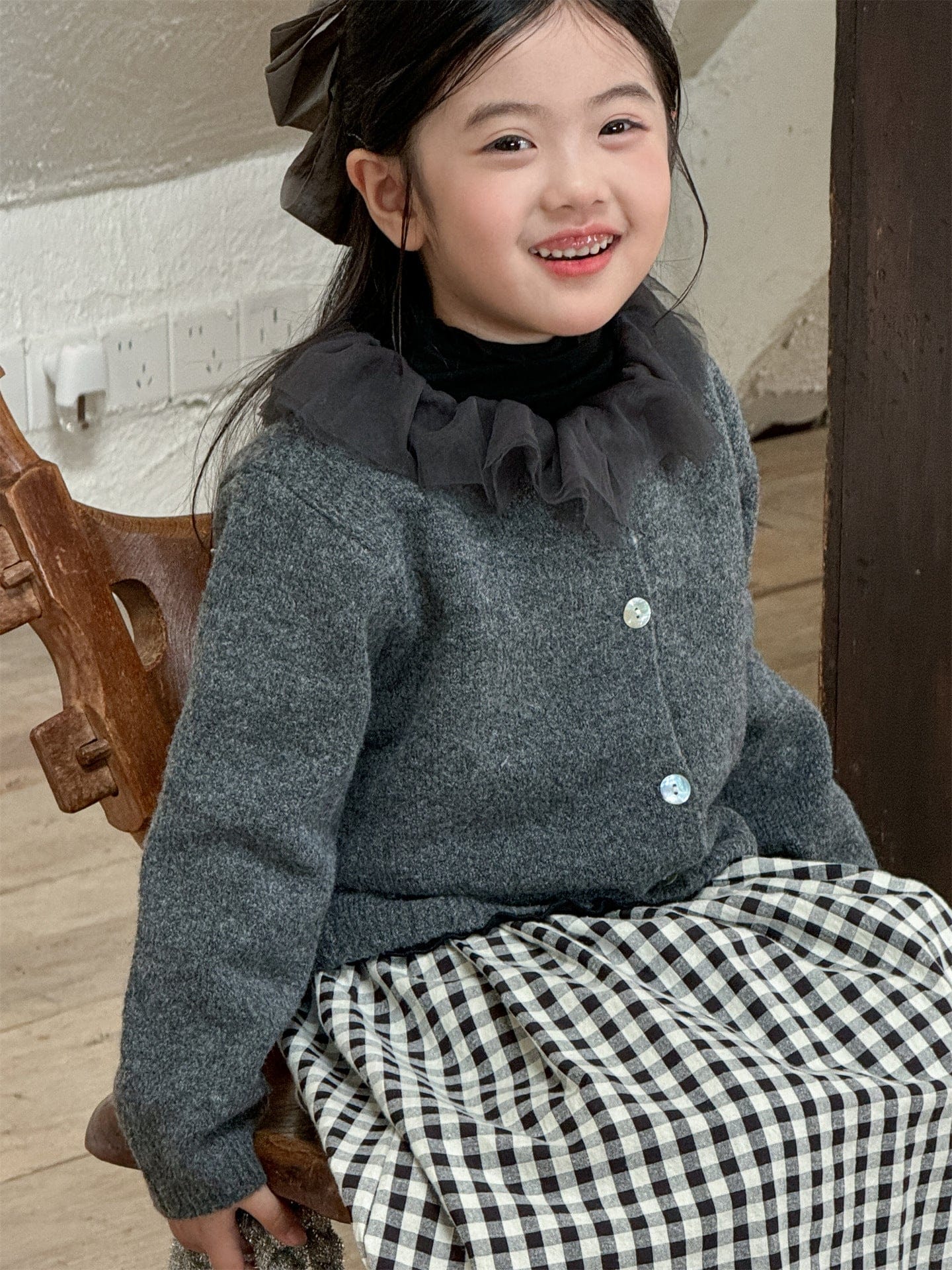 カーディガン・パーカー チュールフリル襟ニットカーディガン キッズセーター【mh0010993】