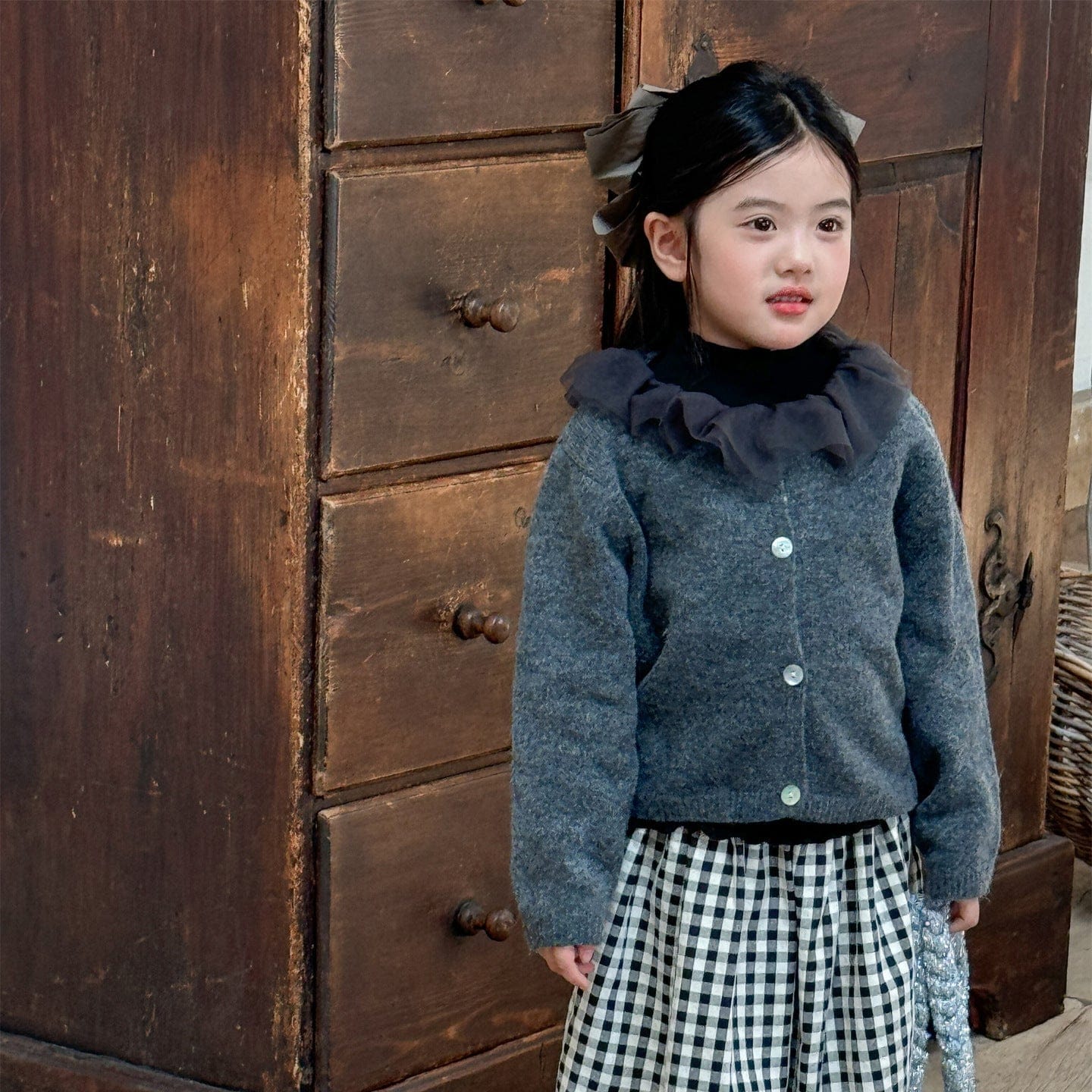 カーディガン・パーカー チュールフリル襟ニットカーディガン キッズセーター【mh0010993】