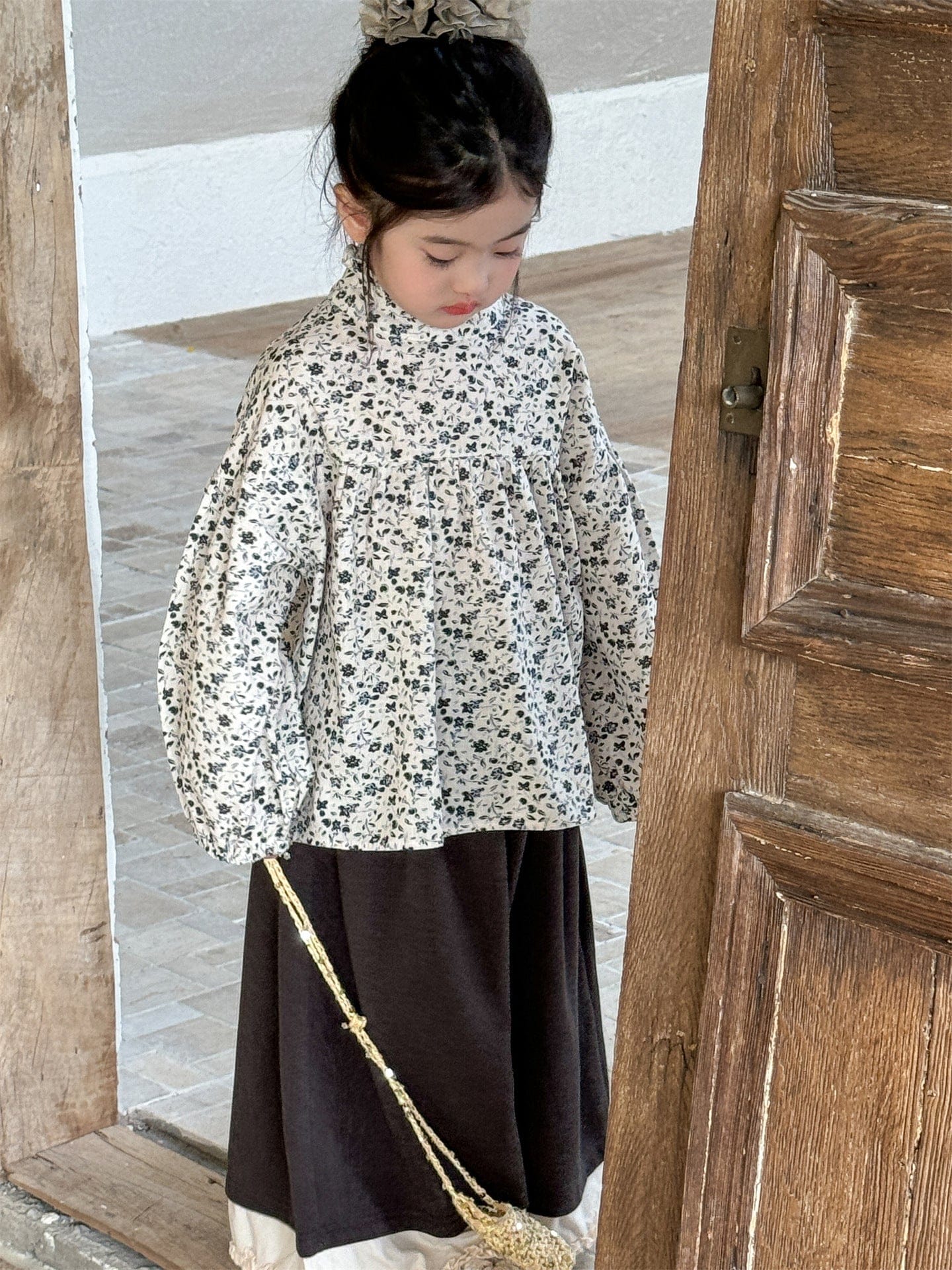 長袖シャツ・ブラウス 小花柄ハイネックブラウス キッズギャザーブラウス【mh0010994】