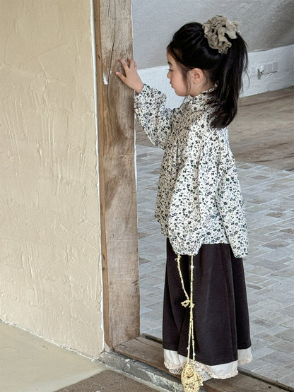 長袖シャツ・ブラウス 小花柄ハイネックブラウス キッズギャザーブラウス【mh0010994】