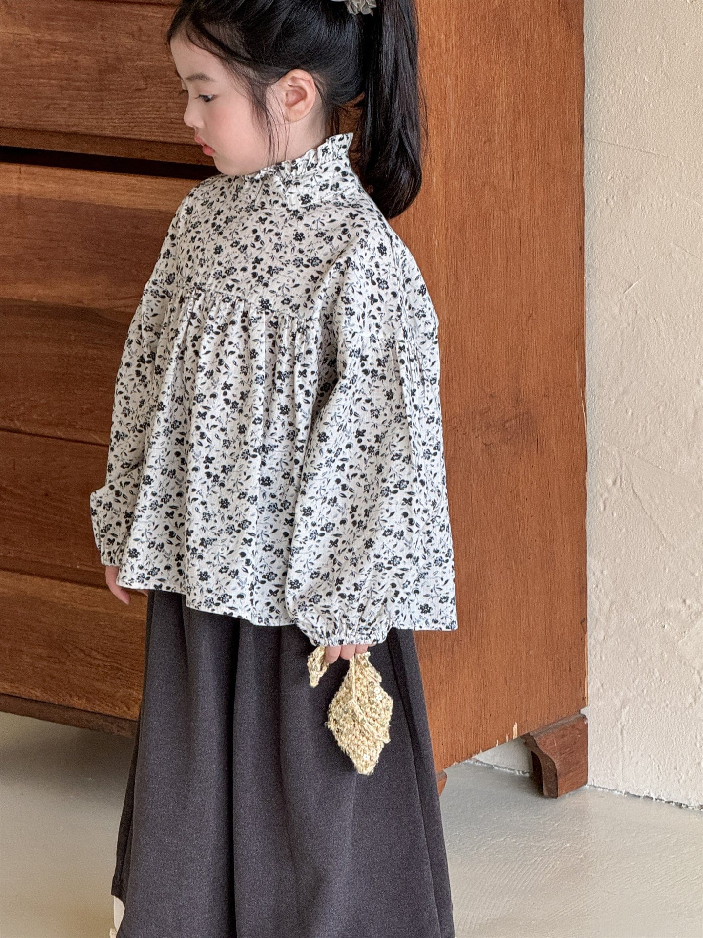 長袖シャツ・ブラウス 小花柄ハイネックブラウス キッズギャザーブラウス【mh0010994】
