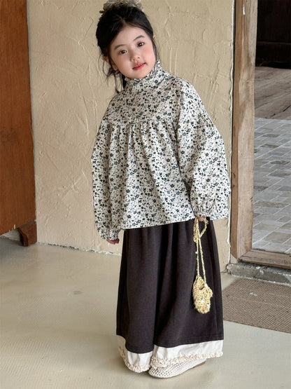 長袖シャツ・ブラウス 小花柄ハイネックブラウス キッズギャザーブラウス【mh0010994】