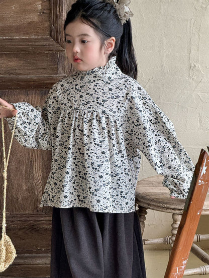 長袖シャツ・ブラウス 小花柄ハイネックブラウス キッズギャザーブラウス【mh0010994】
