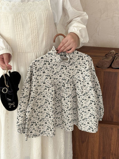 長袖シャツ・ブラウス 小花柄ハイネックブラウス キッズギャザーブラウス【mh0010994】