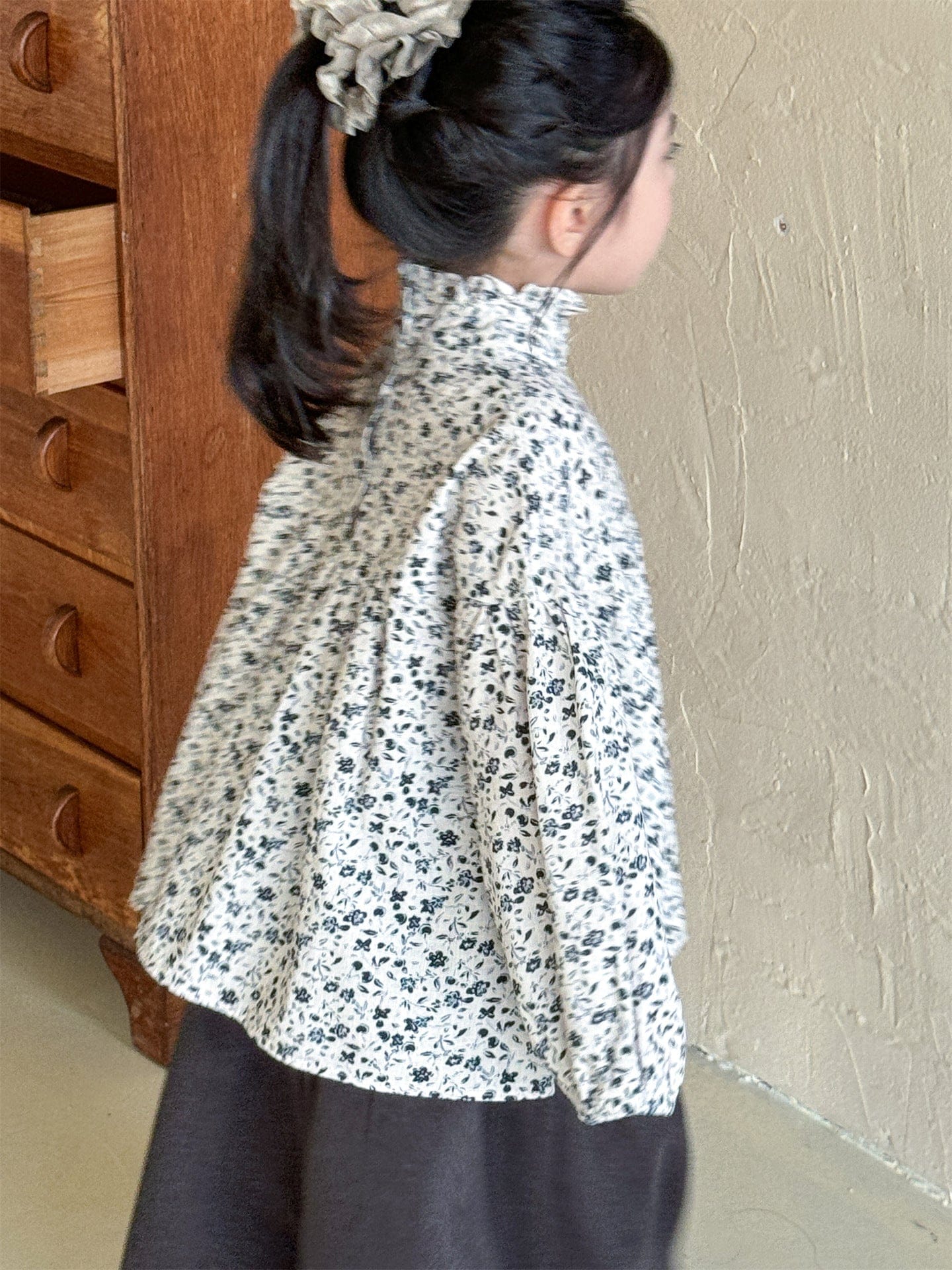 長袖シャツ・ブラウス 小花柄ハイネックブラウス キッズギャザーブラウス【mh0010994】