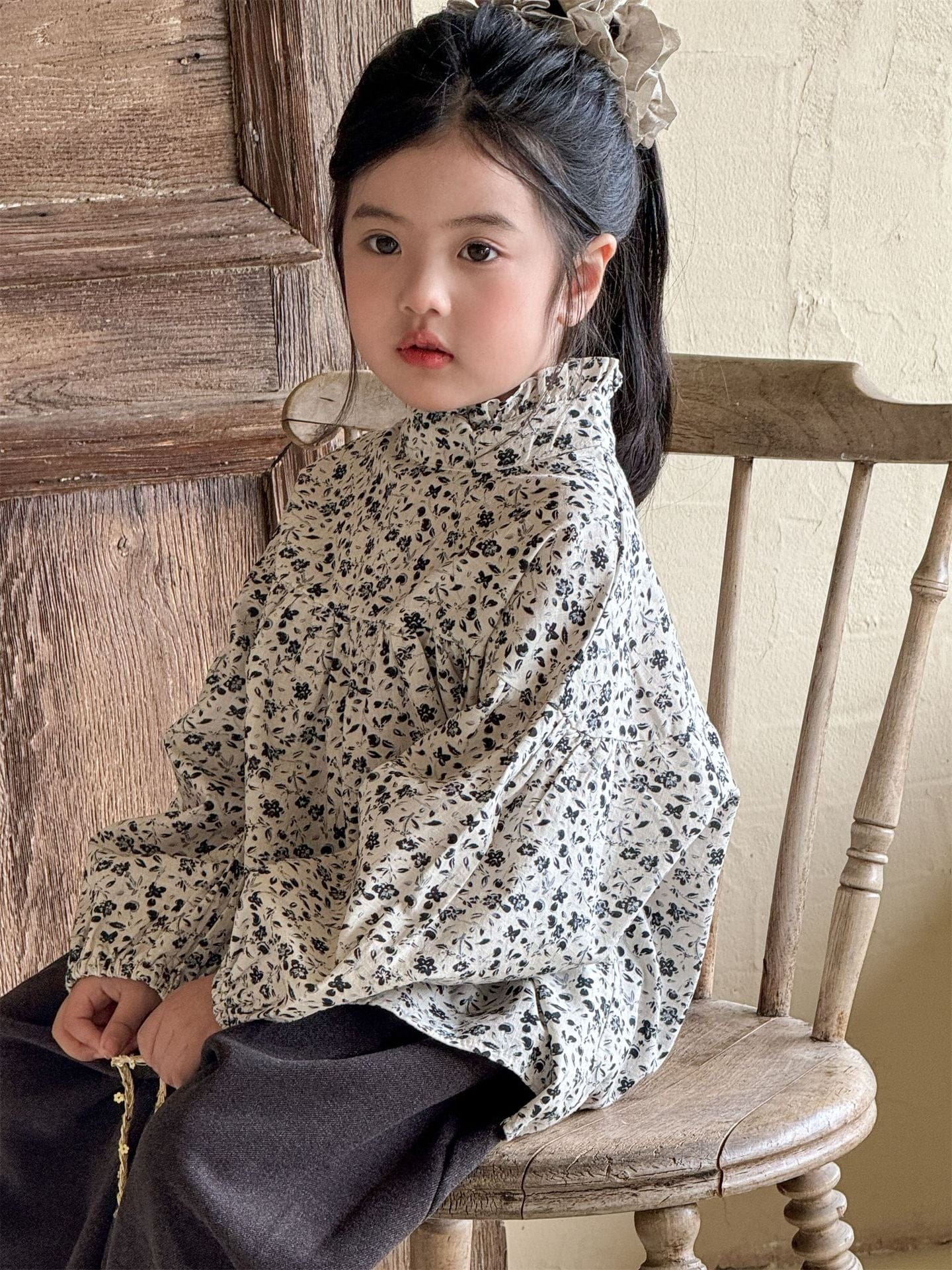 長袖シャツ・ブラウス 小花柄ハイネックブラウス キッズギャザーブラウス【mh0010994】