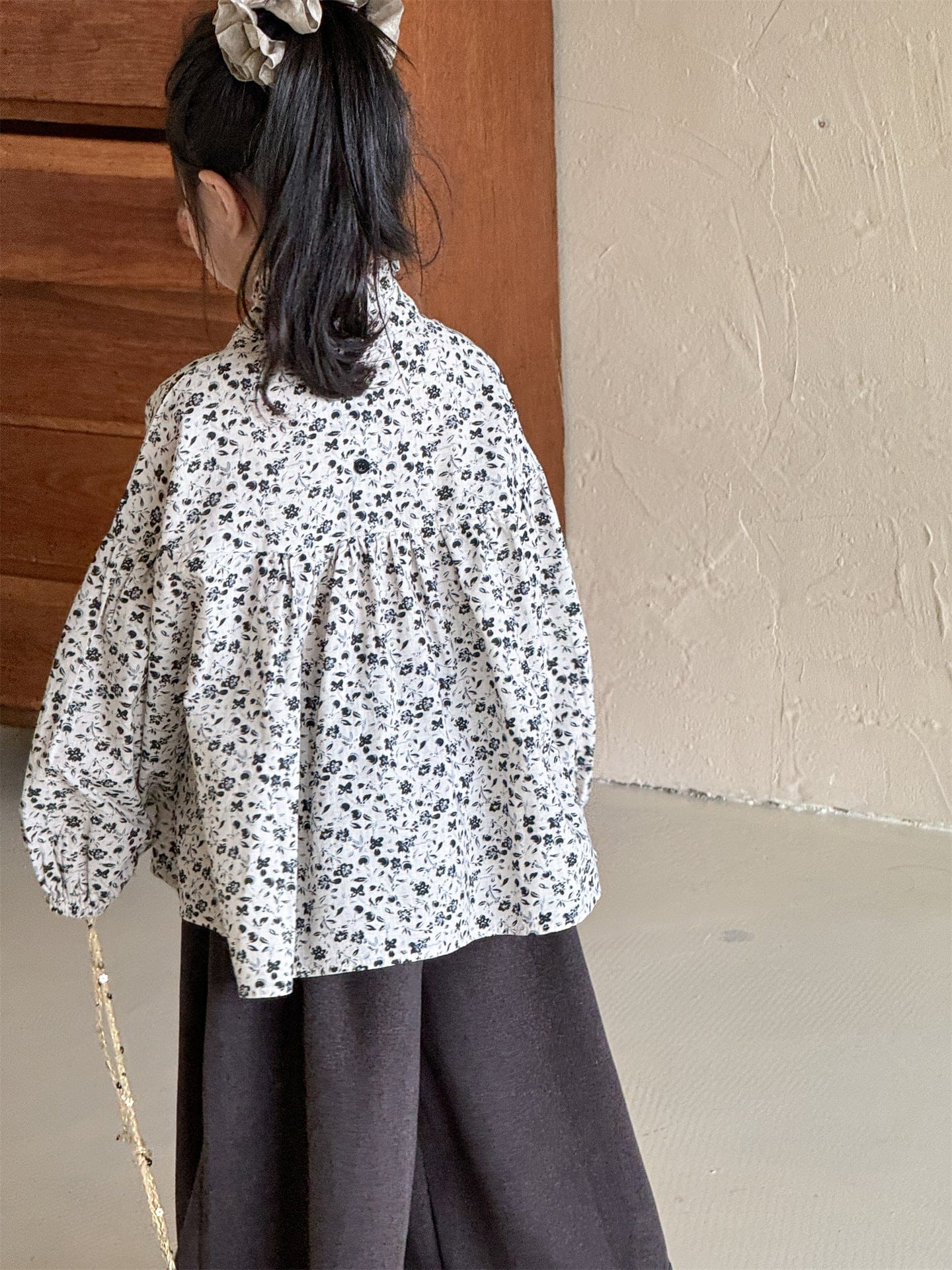 長袖シャツ・ブラウス 小花柄ハイネックブラウス キッズギャザーブラウス【mh0010994】