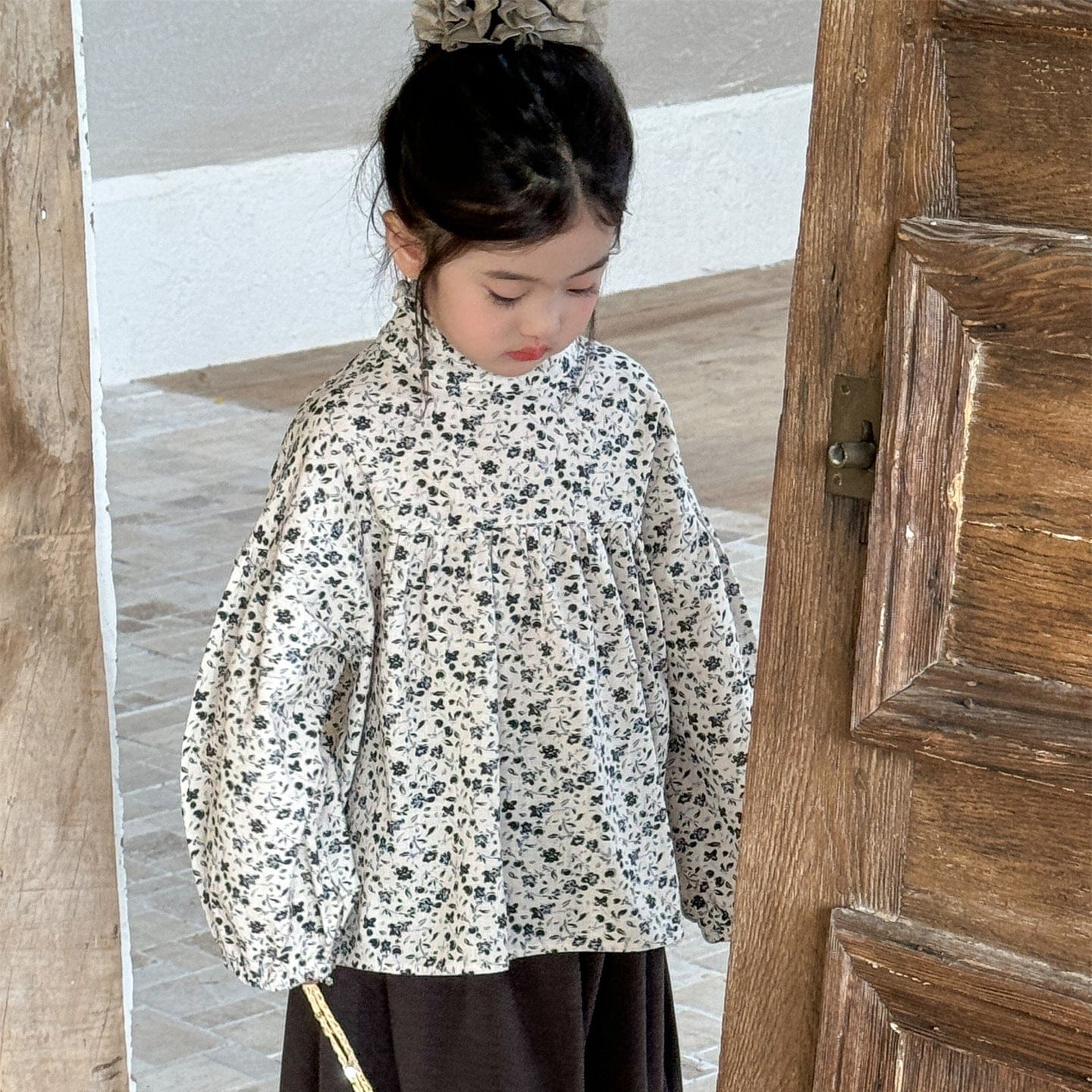 長袖シャツ・ブラウス 小花柄ハイネックブラウス キッズギャザーブラウス【mh0010994】