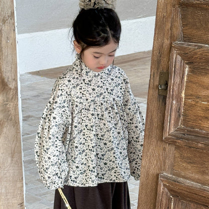 長袖シャツ・ブラウス 小花柄ハイネックブラウス キッズギャザーブラウス【mh0010994】