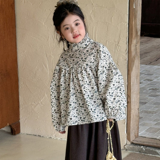 長袖シャツ・ブラウス 小花柄ハイネックブラウス キッズギャザーブラウス【mh0010994】