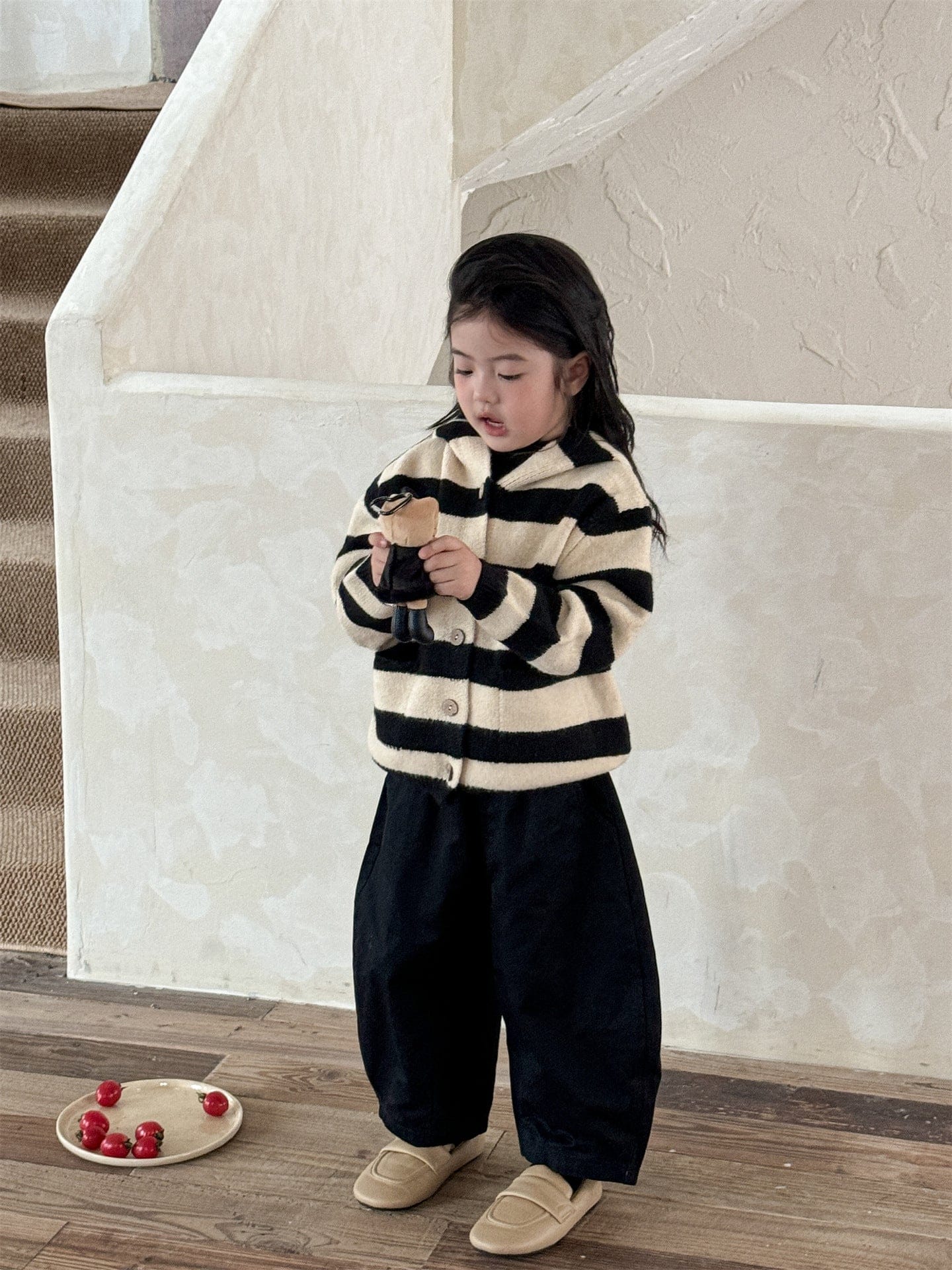 カーディガン・パーカー ボーダー柄フード付きニットカーディガン キッズセーター【mh0010998】