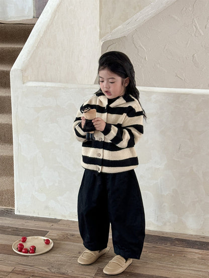 カーディガン・パーカー ボーダー柄フード付きニットカーディガン キッズセーター【mh0010998】