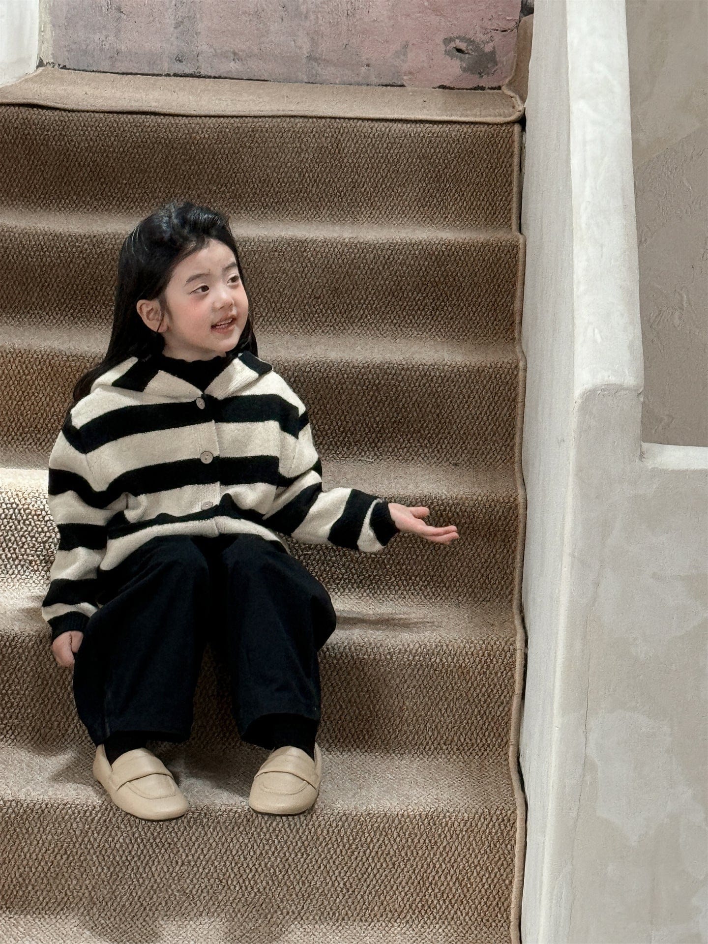 カーディガン・パーカー ボーダー柄フード付きニットカーディガン キッズセーター【mh0010998】