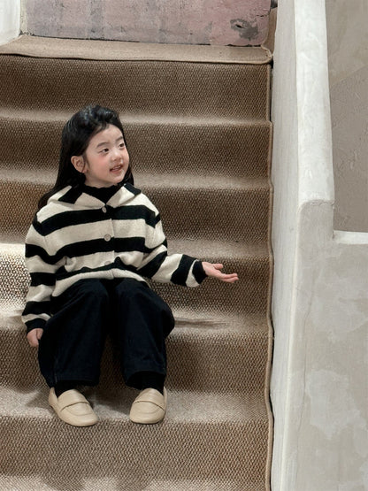 カーディガン・パーカー ボーダー柄フード付きニットカーディガン キッズセーター【mh0010998】