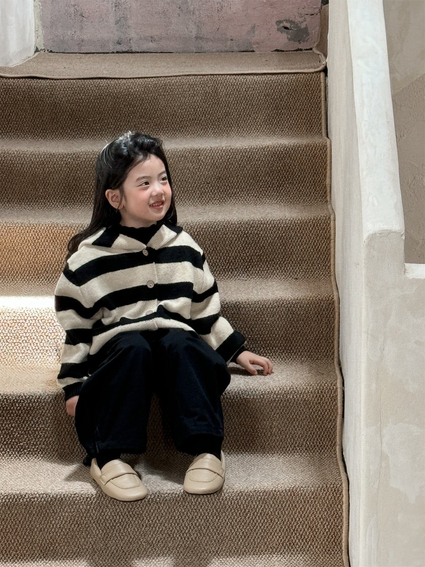 カーディガン・パーカー ボーダー柄フード付きニットカーディガン キッズセーター【mh0010998】