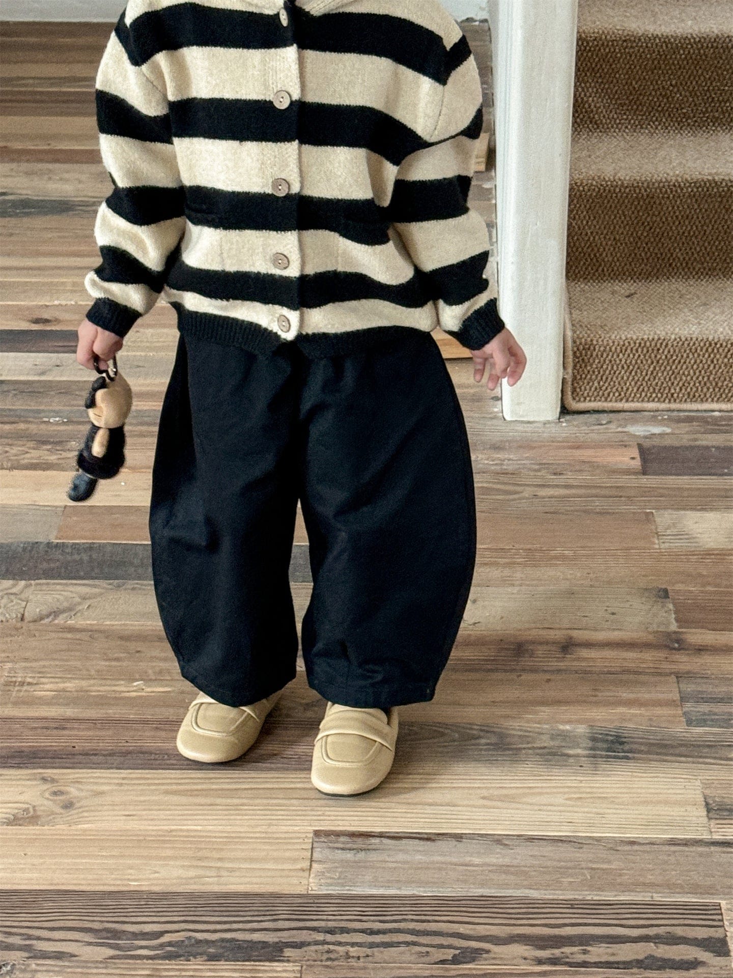 カーディガン・パーカー ボーダー柄フード付きニットカーディガン キッズセーター【mh0010998】