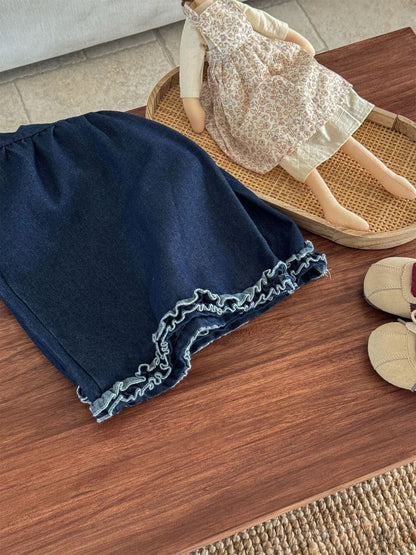 デニムパンツ フリルヘムデニムガウチョパンツ【mh0011006】